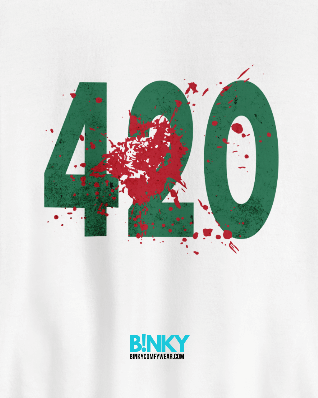 SQUID GAMES 420 SWEATER design featuring bold green '420' with red splatter on a white background.