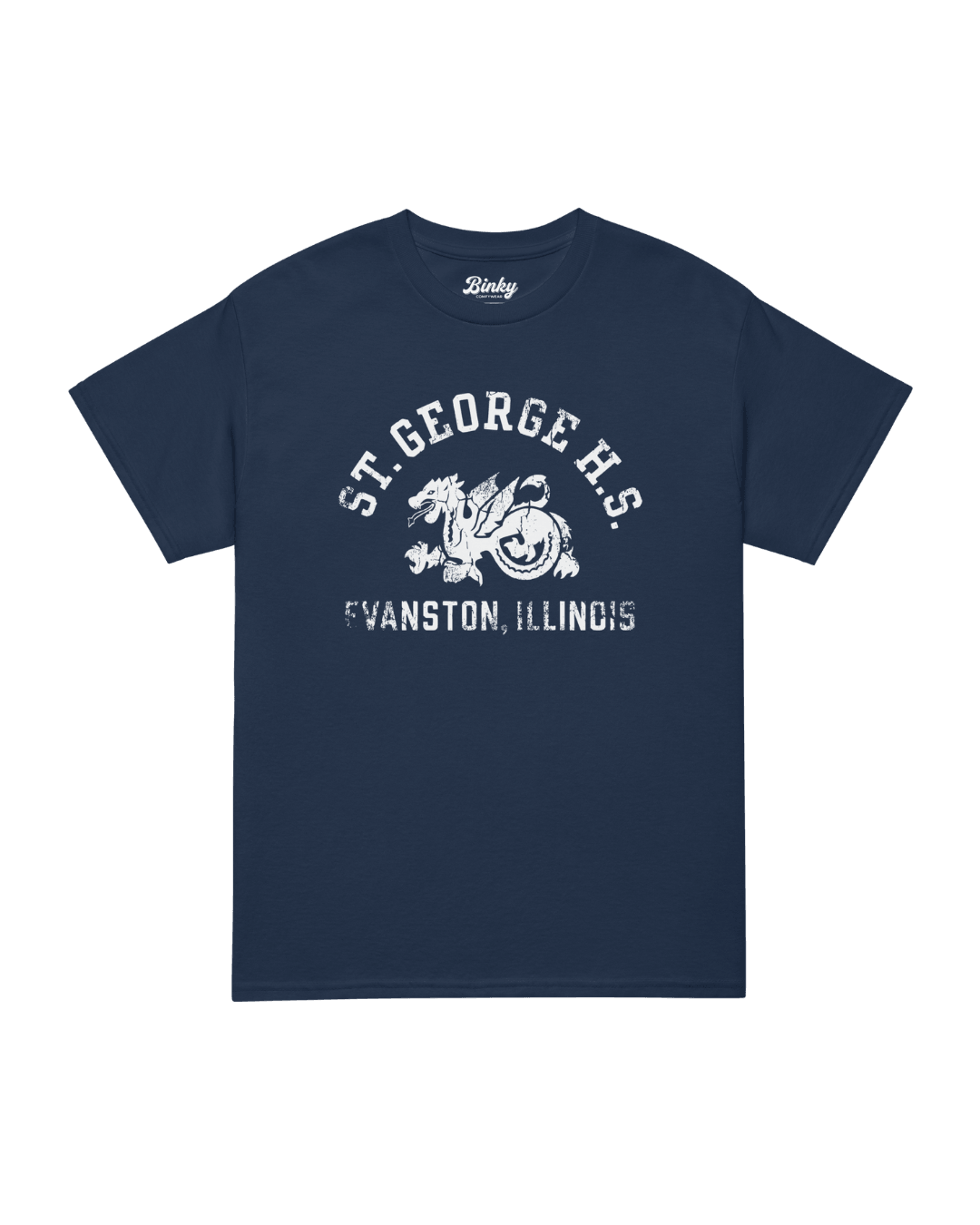 ST. GEORGE HIGH SCHOOL T-SHIRT from Binky Comfywear featuring a navy blue design with graphic print.