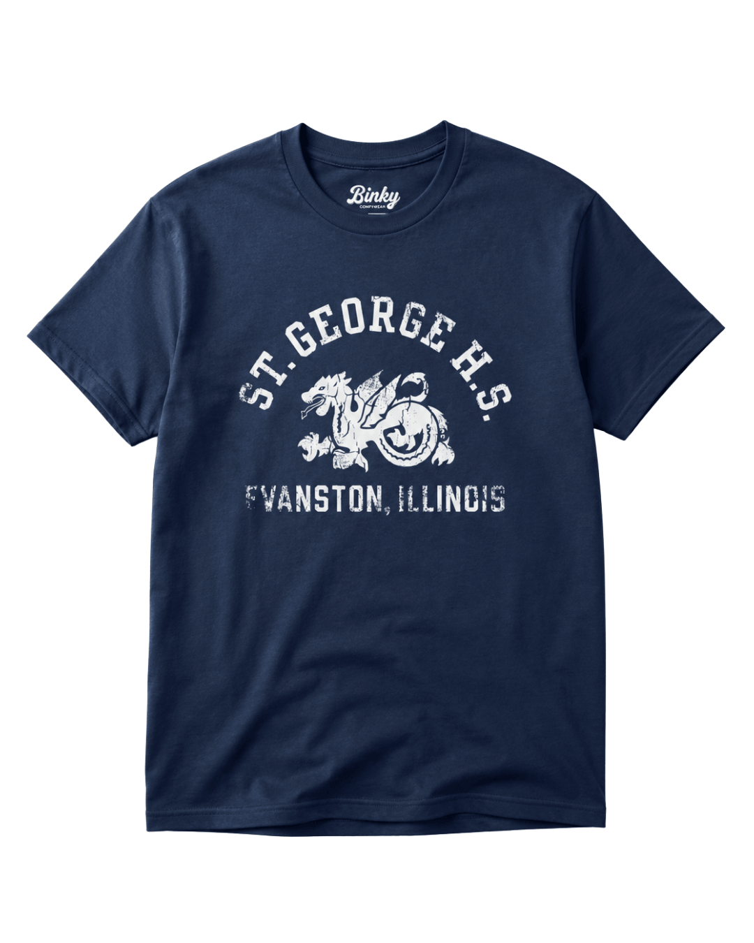 St. George High School T-Shirt featuring a dragon design, navy color, celebrating Chicago sports history.
