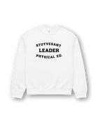 STUYVESANT LEADER HEAVY SWEATER featuring arched lettering in bold black on a white background.