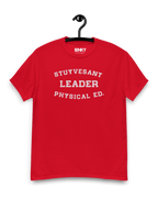 STUYVESANT PHYSICAL T-SHIRT in red with 'LEADER PHYSICAL ED.' text, showcasing hip hop culture and Binky Comfywear style. Camiseta Beastie Boys
