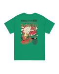 Suikawari Festival T-shirt | Summer Chaos featuring vibrant watermelon graphics on a green T-shirt.