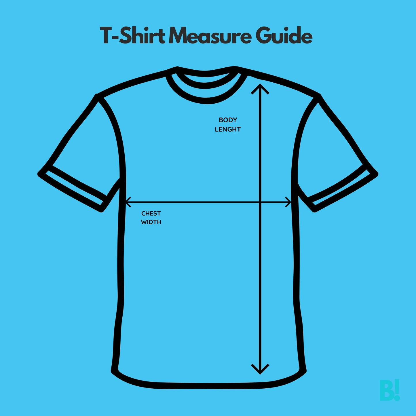 T-Shirt Measurement Guide with Body Length and Chest Width Dimensions Illustrated