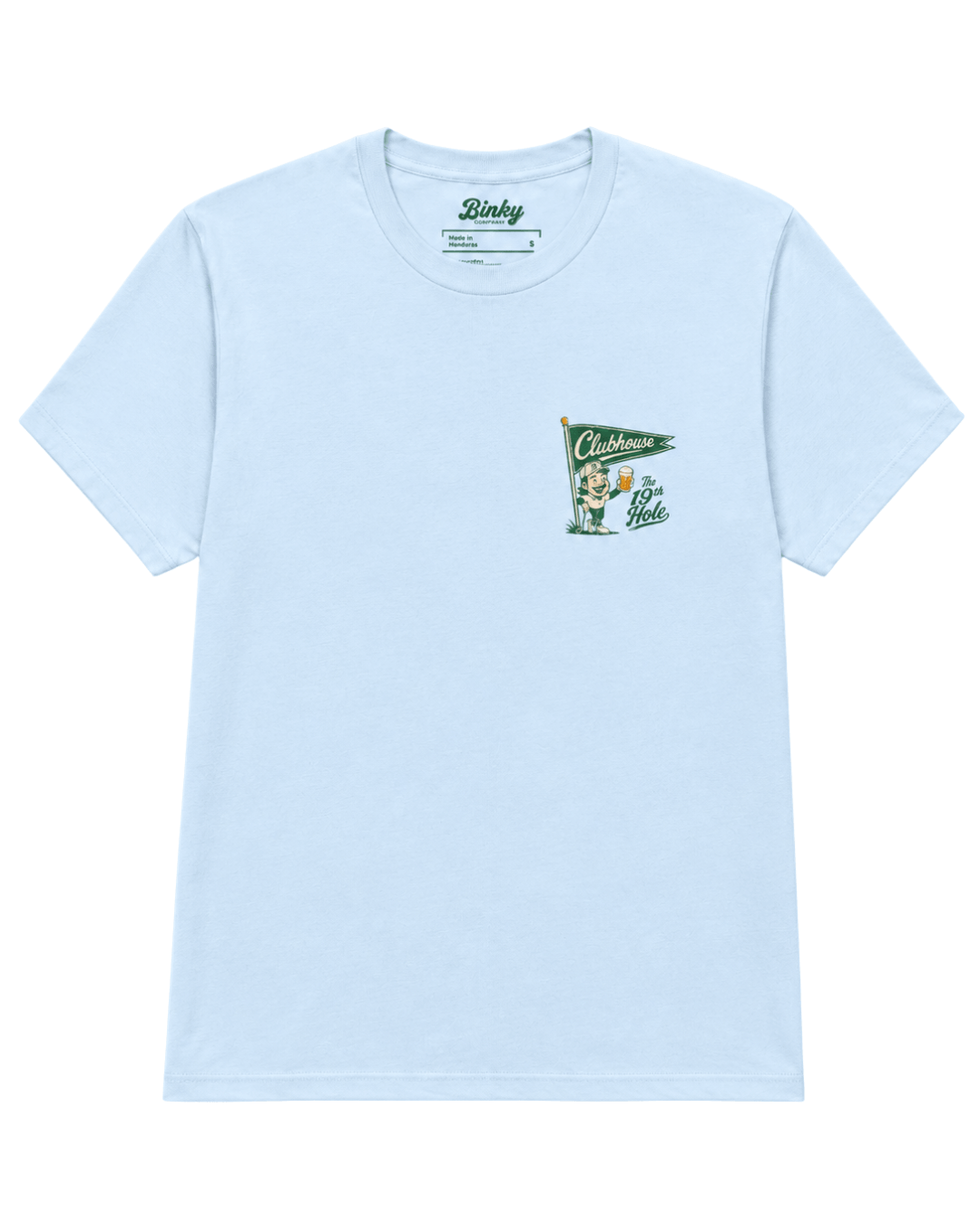 The 19th Hole T-Shirt | Clubhouse Classic from Binky comfywear in light blue with clubhouse graphic.