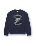 VALKYRIE GATE HEAVY SWEATER featuring a winged helmet emblem and collegiate lettering for retro ski & streetwear.