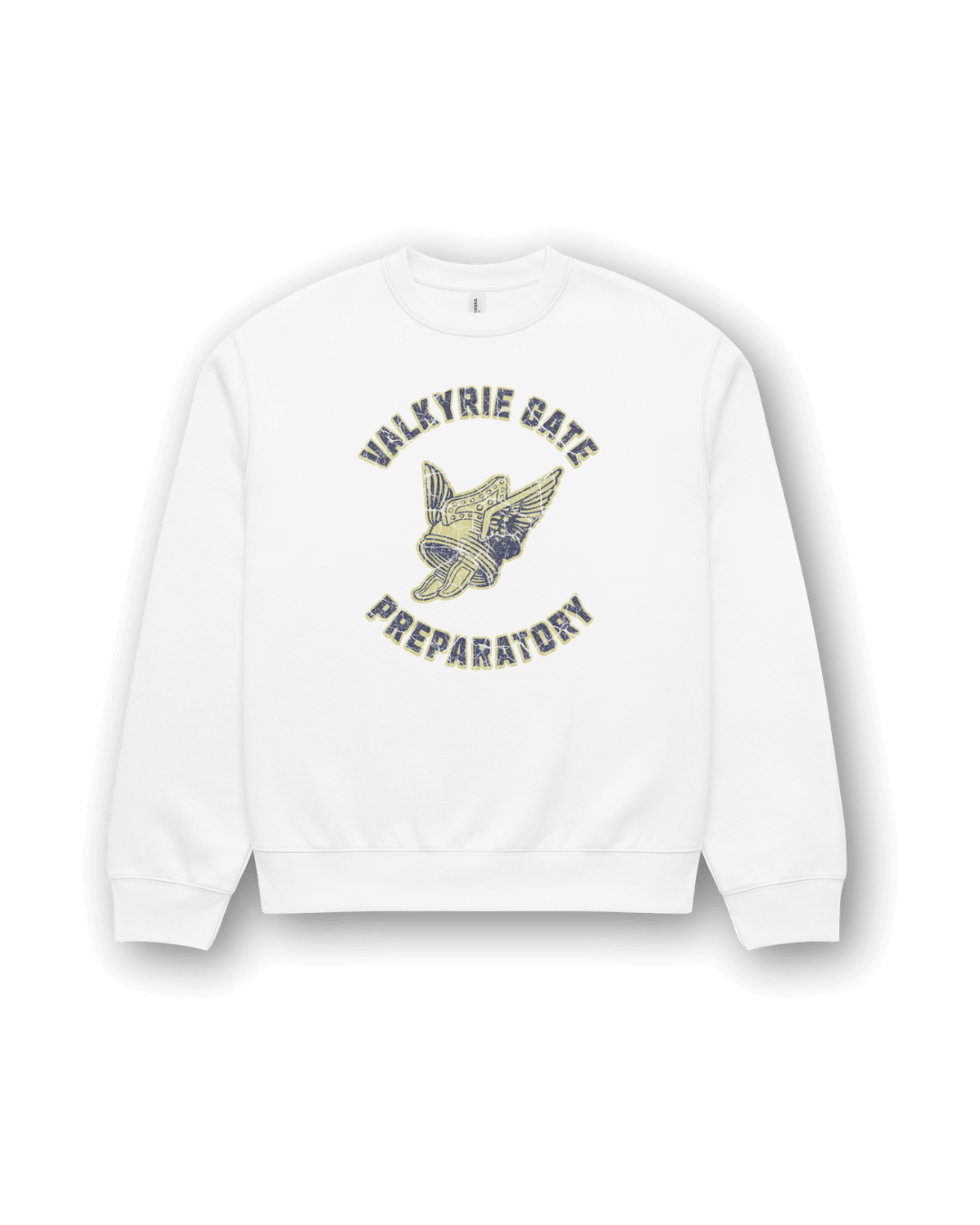 VALKYRIE GATE HEAVY SWEATER featuring vintage winged helmet emblem, ideal for Retro Ski & Streetwear.