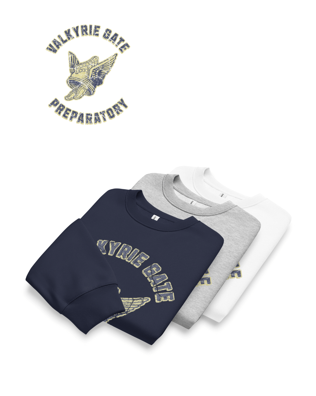 VALKYRIE GATE HEAVY SWEATER collection featuring three colors and the Valkyrie Gate logo.