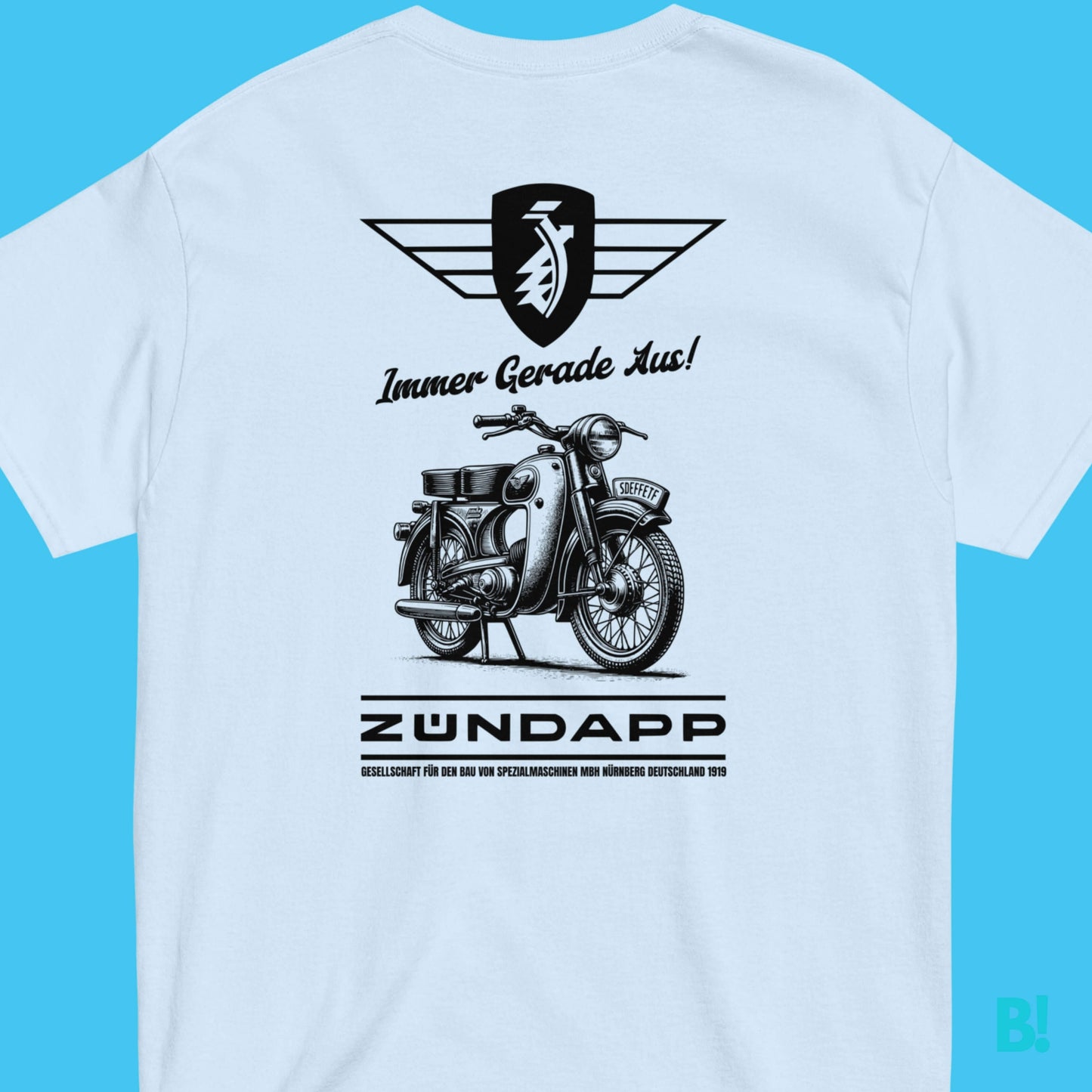 Zündapp Moped 1950 Vintage Design T-Shirt Enjoy the Vintage allure of our Zundapp Moped T-Shirt, inspired by the sophistication of 1950's advertising. 'Immer Gerade aus'. embodies the Zundapp legacy of excellence and innovation. Own a piece of history wit