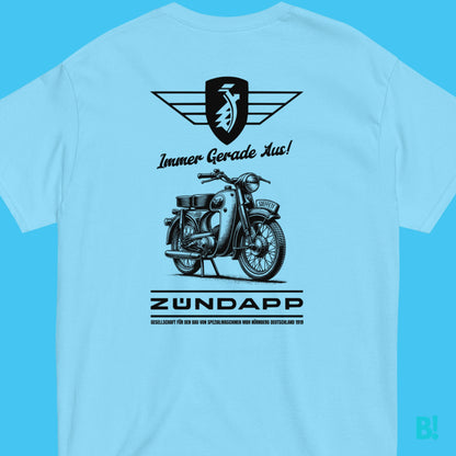 Zündapp Moped 1950 Vintage Design T-Shirt Enjoy the Vintage allure of our Zundapp Moped T-Shirt, inspired by the sophistication of 1950's advertising. 'Immer Gerade aus'. embodies the Zundapp legacy of excellence and innovation. Own a piece of history wit